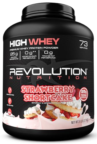 Revolution Nutrition, High Whey, Protein Powder 6LB, Whey Isolate, Gluten Free, Lean Muscle Mass For Men & Women, 25g of Protein Per Scoop, 908 g, 24 Servings (Strawberry Shortcake, 6 Pound)