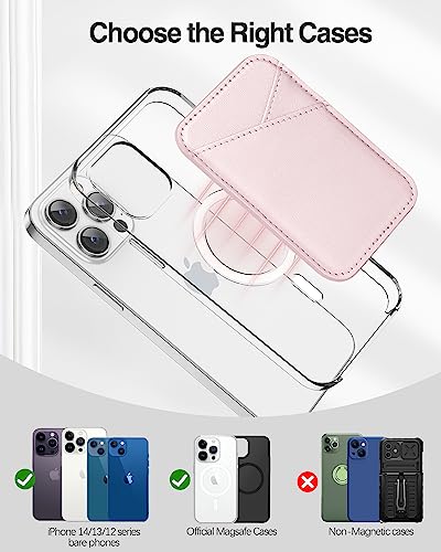 Miroddi Magnetic Wallet Card Holder For Magsafe, Mag-Safe Wallet For Iphone 14/13/12 Series, 0.12" Invisible Ultra-Thin For Iphone Wallet, Mag-Safe Wallet, 2 Independent Card Slot [Pink] #TOP6