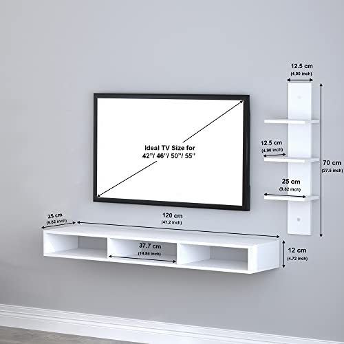 Image of Redwud Oscar Wooden TV Entertainment Unit /Set Top Box Stand /TV Cabinet for Wall /Living Room (White), 25 cm , 120 cm , 82 cm
