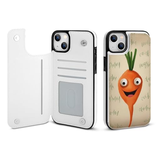 HKMNLEW Happy Carrot Print Flip Phone Wallet Case iPhone 14 Plus�p�APU���U�[���C�ϏՌ��d�b�P�[�X�J�o�[ �J�[�h�z���_�[�t��