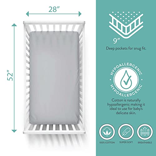 Featherhead™ Baby - Fitted Crib Sheet, Soft, Breathable And 100% Cotton Crib Sheet For Standard Crib And Toddler Mattresses, 28" X 52", 2 Pack, Unisex Colors, Grey & Yellow Combo #TOP3