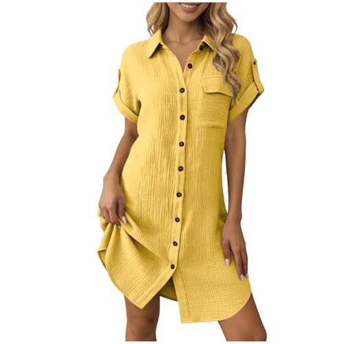 Robe chemise en coton pour femme : mini robe d'été boutonnée chic et décontractée