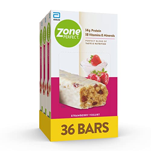 ZonePerfect Protein Bars, 18 vitamins & minerals, 14g protein, Nutritious Snack Bar, Strawberry Yogurt, 12 Count (Pack of 3), Total 36 Count