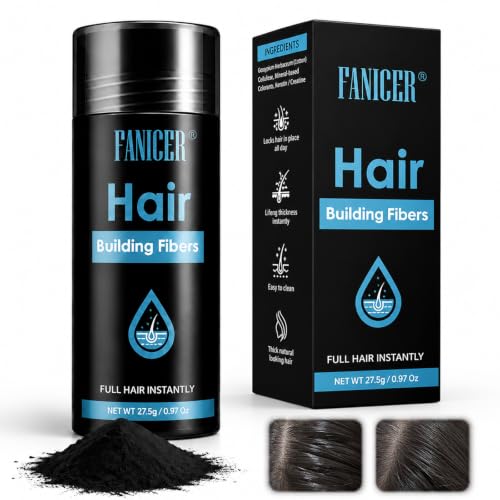27.5g Fibre Capillaire, Poudre Densifiante Cheveux, Pour Épaissir les Cheveu Volumineux en Secondes, Pour Cheveux Fins Clairsemés Racine Calvitie, Qualité Salon (Noir)