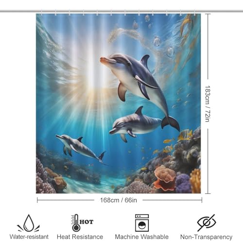 Rideau de douche dauphin en tissu polyester imperméable 168x183 cm - 4
