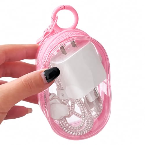 Image of GadgetBite Travel Cable Storage Pouch PVC Bag Compact Clear Organizer for Chargers, Earphones & Data Cables Portable Storage Solution for Travel (Pink, Pack of 1)