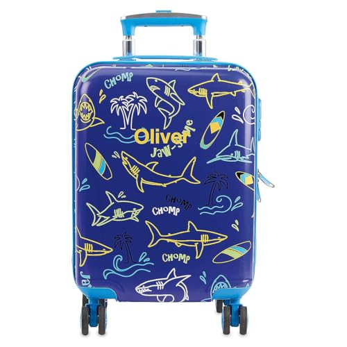 Lillian Vernon Sharks Personalized Hard Shell Rolling Luggage for Kids, Travel Suitcase, 12 x 16