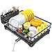 SNTD Dish Drying Rack for Kitchen Counter - Large Dish Rack with Drainboard, Rustproof Dish Drainer with Utensil Holder for Sink, Black