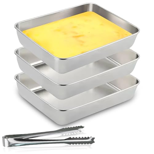 Panierschalen Set 3-teilig,Edelstahl 25x20x6cm Schale zum Panieren,Edelstahl Backblech,Schnitzel Fleisch Fisch,Rechteckige Metall Gastro Behälter für Schnitzel,Fleisch,Fisch