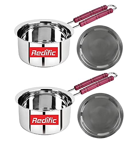 Redific Stainless Steel Sauce Pan For Tea With Handle and Lid (2 Piece Saucepan and 2 Piece Lid, 500 ml Each) -Set of 4 Pieces