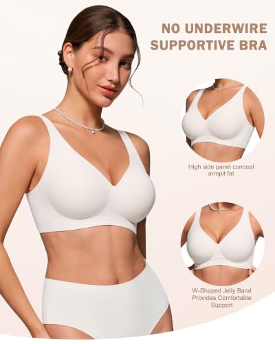 HORISUN Women Wireless Deep V Support Seamless Bra (White 38C) — view 3