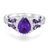 RANDES Pear Shaped Amethyst Ring Purple Butterfly Rings for Women 925 Sterling Silver Teardrop February Birthstone Ring Anniversary Ring Size 6