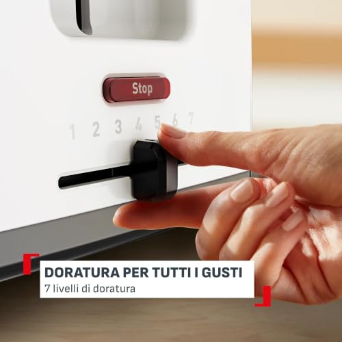 Tefal Vita, Tostapane 2 Fette Con Scaldapanini, Leva Extra Alta, 7 Livelli Di Doratura, Fessure Extra Larghe, Bianco, TT1A21E0 - Immagine 3