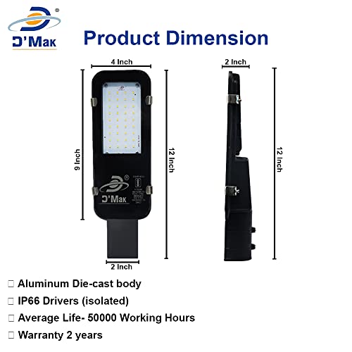 Image of D'Mak 'IP65 ' Smart and Slim Rectangular Grey Body LED Focus Pure AC Outdoor Waterproof Clam Free Street Light (Warm White, 20 Watt, 230V)