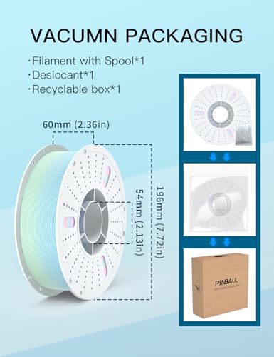 Image of PINBALL Matte Rainbow PLA 3D Printer Filament 1.75mm, Multicolor Changing 3D Printing Filament, PLA Filament Dimensional Accuracy + /- 0.02mm, 1 KG Matte Rainbow