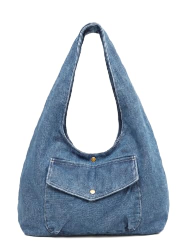 Flowyair Womens Denim Purse Trendy Canvas Large Capacity Jean Hobo Tote Bag