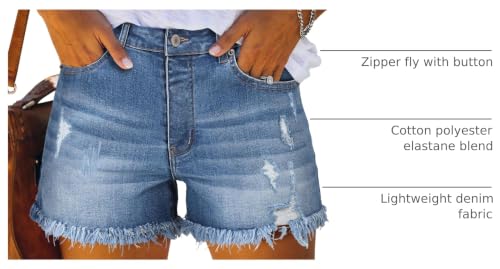 Image of onlypuff Womens Jean Short Cut Off Denim Shorts High Waist Ripped Distressed Stretchy