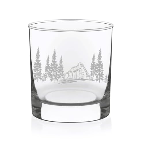 C M - Cabin in the Woods Stemless Wine Glass - 17 oz - Glass - Cabin Themed Gift for Men and Women