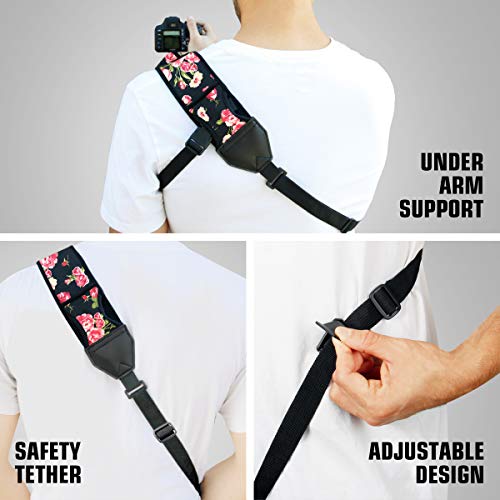 Usa Gear Camera Sling Shoulder Strap With Adjustable Neoprene, Safety Tether, Accessory Pocket, Quick Release Buckle - Compatible With Canon, Nikon, Sony And More Dslr And Mirrorless Cameras (Floral) #TOP5