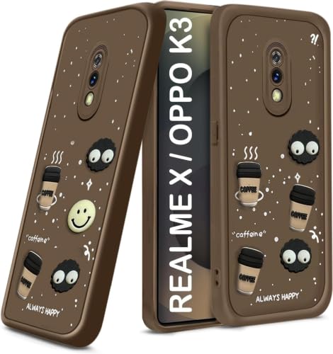 Image of Bintage Back Cover Compatible for Realme X (4G) | Cute 3D Taddy Ball Bear Milk Cake Coffee Silicon Case Full Body & Camera Protection - Brown