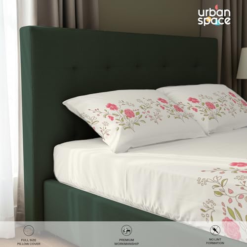 Image of Urban Space Serene 100% Cotton Bedsheet for Double Bed, Floral Queen Size Bed Sheet with 2 Pillow Covers (88 x 100 Inches, Poppy Bloom)