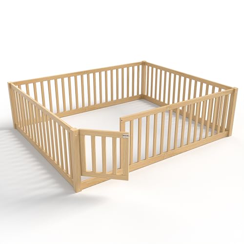 Bellemave Queen Size Floor Bed with Door and High Guardrail, Queen Size Montessori Floor Bed with Fence, Easy Assemble Montessori Beds for Girls, Boys, Natural by Bellemave - Image 6