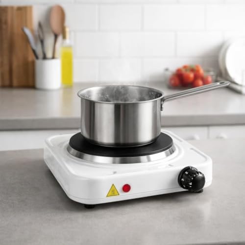 Image of Portable Electric Hot Plate 1000W Single Burner Compact Stove with Adjustable Temperature Control, Lightweight Cooking Plate for Travel, Office, Hostel, Camping & Quick Heating