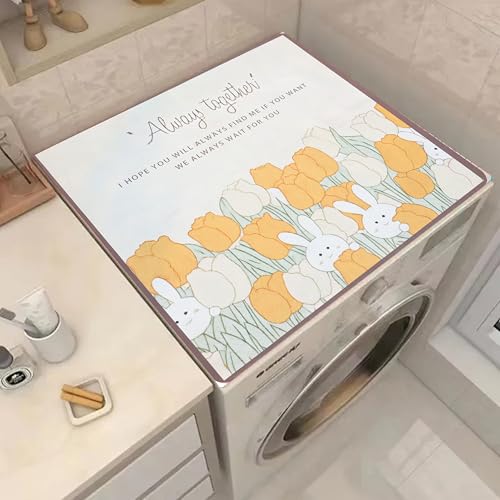 Image of Homecloud Non-Slip Washing Machine Mat - Durable Waterproof Protective Cover for Washer & Dryer, Dust-Resistant Mat Ideal for Laundry Room & Kitchen Appliances | 60x60 cm (Yellow)