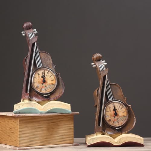 Reloj de escritorio resistente a la deformación con diseño de violín amarillo 6