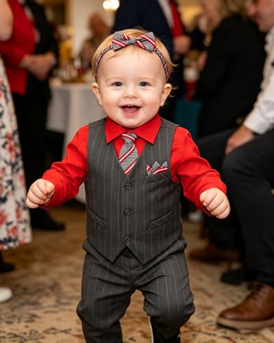 Image of Baby Boy Suits Formal Stripe Gentleman Tuxedo Suit Set Complete Dress Clothes Toddler Wedding Ring Bearer Outfit