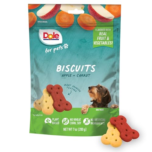 Dole for Pets Dog Biscuits Assorted Apple + Carrot Mix Real Fruit and Vegetable Flavor Vegan Crunchy Treats No Wheat Corn Soy or Artificial Additives Bite Size Training Snacks for Dogs 7 Oz