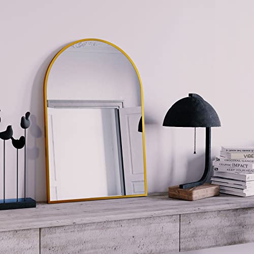 Image of HARRITPURE Wall Mounted Mirror Arch Mirror for Bathroom,Vanity Mirror Aluminum Alloy Metal Frame Home Decor for Bathroom Bedroom Living Room Entryway (Gold-2Pcs, 24 inch*36 inch)