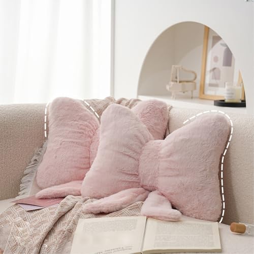 GKWW 2Pack Soft Furry Bow Throw Pillows Cute Bowknot Plush Pillow Home Decor Stuffed Bow Lumbar Pillow for Bed Couch Living Room Decor (Pink)