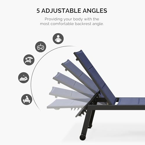 Image of PURPLE LEAF Extra Large Outdoor Chaise Lounge 4 Pieces Aluminum Patio Lounge Chair with Wheels Reclining Chair for Patio Pool Beach Sunbathing Navy Blue Oversized Lounger