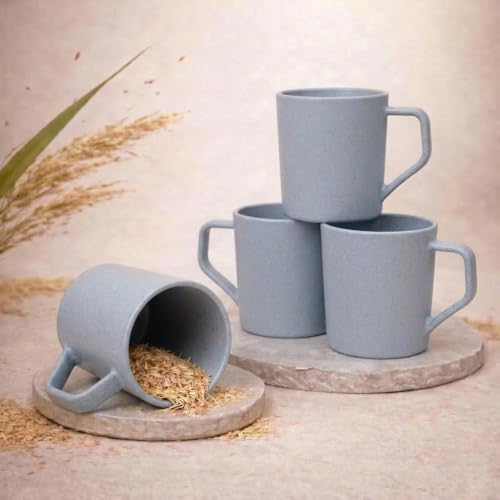 Image of Coffee Mug Set Made with Rice Husk & Bio Composite Material | TurtleBrew Coffee Mug Travel | Microwave & Dishwasher Safe | Light Blue | 200 ml | Pack of 4
