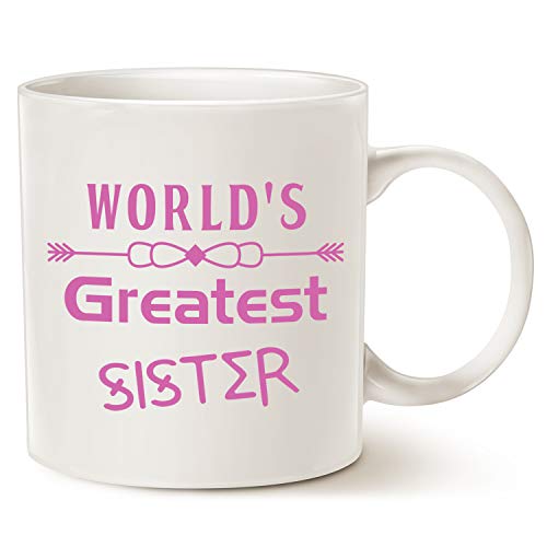 MAUAG Best Christmas Gifts Coffee Mug for Sister, Worlds Greatest Sister Unique Coffee Mug Gifts Cup White, 11 Oz