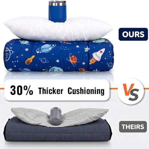 Image of Primlect Thickened Toddler Nap Mat with Removable Pillow and Minky Blanket, Extra Large 55''x35'' Sleeping Bag, Washable, Roll up, Perfect for Daycare, Preschool, Kindergarten, Boys and Girls (Space)