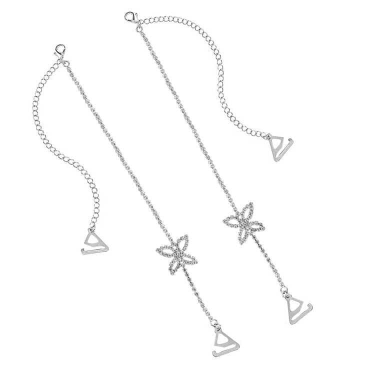 LuckyOpt16.54Inch Rhinestones Bra Strap, Adjustable Butterfly Shaped Rhinestones Shoulder Straps for V-neck, Vest and Halter Dresses in Summer