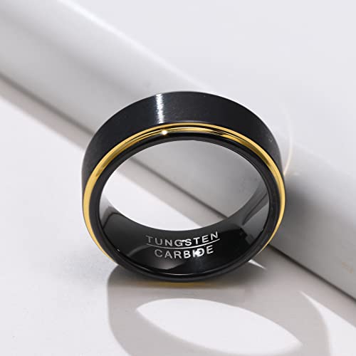 Mzzj Personalized Inside Her Weirdo & His Crazy Couple Matching Ring 2 Tone Brushed Matte Black Tungsten Blue Step Edge Wedding Band Promise Engagement Rings For Him Her,Anniversary Gift #TOP2