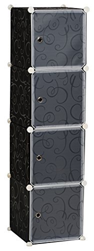Haneez Plastic 4-Cube Storage Wardrobe Organizer (Black and White)