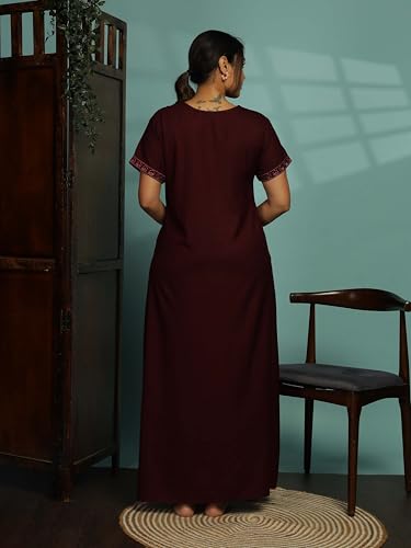 Image of 9shines Label Stylish Alpine Nighty Maxi for Women | Full Length Trendy Nightgown | Premium Nightdress | Nightwear | Heavy Embroidery Nighty with Pockets(2891)