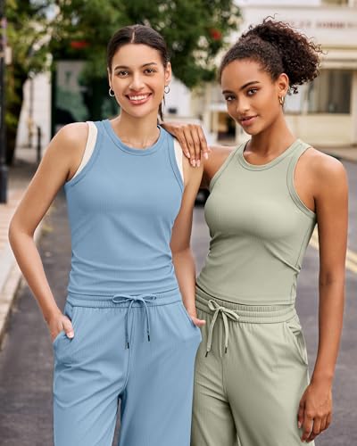 Image of G4Free Workout Tank Tops for Women Slim Fitted Racerback Ribbed Athletic Gym Yoga Tanks Summer Casual