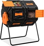 Compost Tumbler, Easy Assemble & Efficient Outdoor Compost Bin, 45 Gallon/170 Liter Large Dual Chamber Rotating Composter for Garden, Kitchen, and Yard Waste, Orange Door