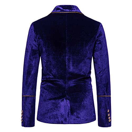 Men's 2 Piece Velvet Suits Classic Solid Color Suit Jacket Pants Slim Fit Double Breasted Tuxedo For Prom Blue #TOP2