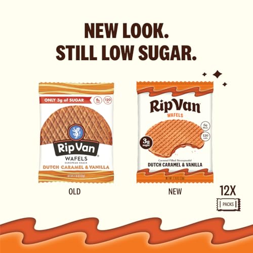 Low Sugar Waffle Cookies Dutch Caramel & Vanilla 12 Bags (13.92 oz each) Rip Van Wafels (Lip Bang Waffles)