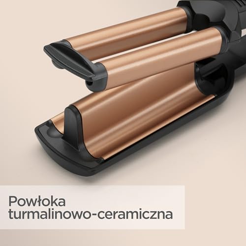 BaByliss Deep Waves Hair Waver – ceramiczna powłoka, 3 ustawienia temperatury (160°C-200°C), bez elektryzowania się Mermaid & Beach Waves, szybkie nagrzewanie – czarno-złota, W2447E