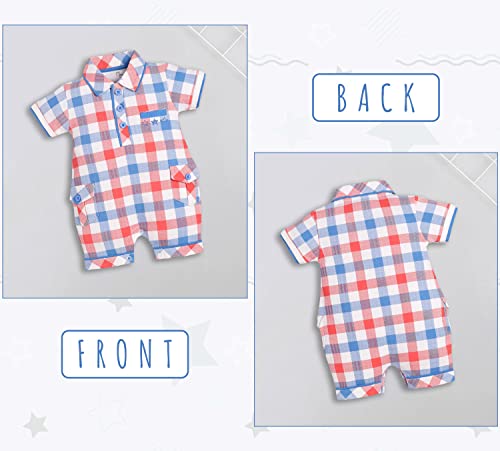 Image of BABY GO Baby Boys & Baby Girls Cotton Romper | Half Sleeve Polo Collar Jumpsuit | Newborn Infant Summer Outfit with Button Closure | Soft Breathable Playsuit | Stylish Print One Piece Dress