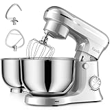 Facelle Tilt-Head Stand Mixer, 5QT+6QT Stainless Steel Two Bowls, 10 Speeds Kitchen Electric Food Mixer with Egg Whisk, Dough Hook, Beater, Dishwasher-Safe Attachment, Ideal Gift for Mom (Sliver)