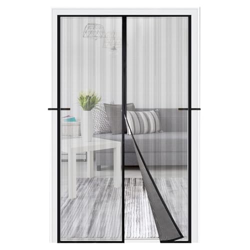 Wizvox Puerta De Pantalla Magnética, Cortina Antimoscas Puerta Exterior Duradero Transpirable Fibra de Vidrio, Mosquitera para Balcón Corredera Terraza,Black-140×220cm