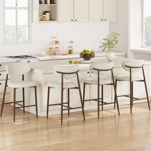 Image of MALOL Bar Stools Set of 4, Upholstered Counter Height bar stools with Backs and Metal Legs, Modern Kitchen Bar Stools for Kitchen Island, Counter, Beige